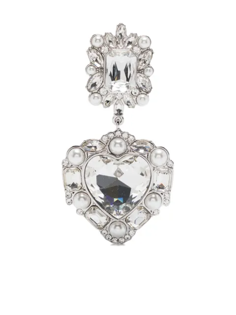 Self-Portrait crystal-pearl tiered-heart earrings
