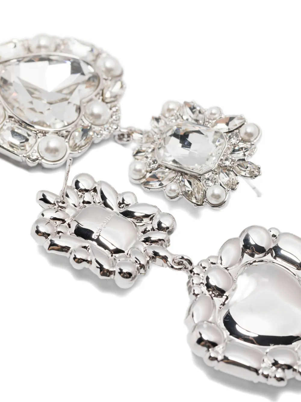 Self-Portrait Crystal-embellished Heart Earrings in Silver, view 3