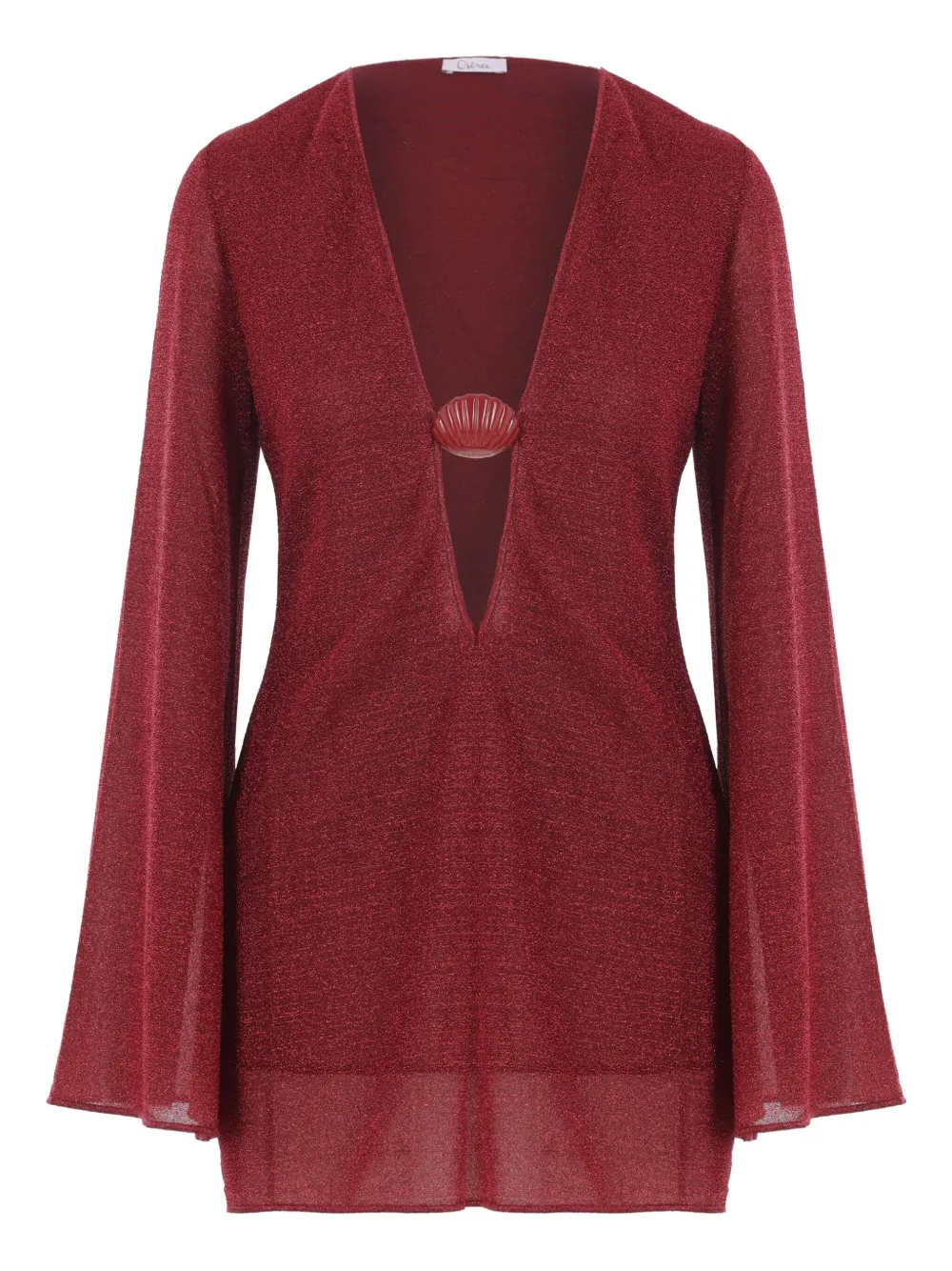 Oséree Mini-jurk met schelpdetail en flared mouwen Rood
