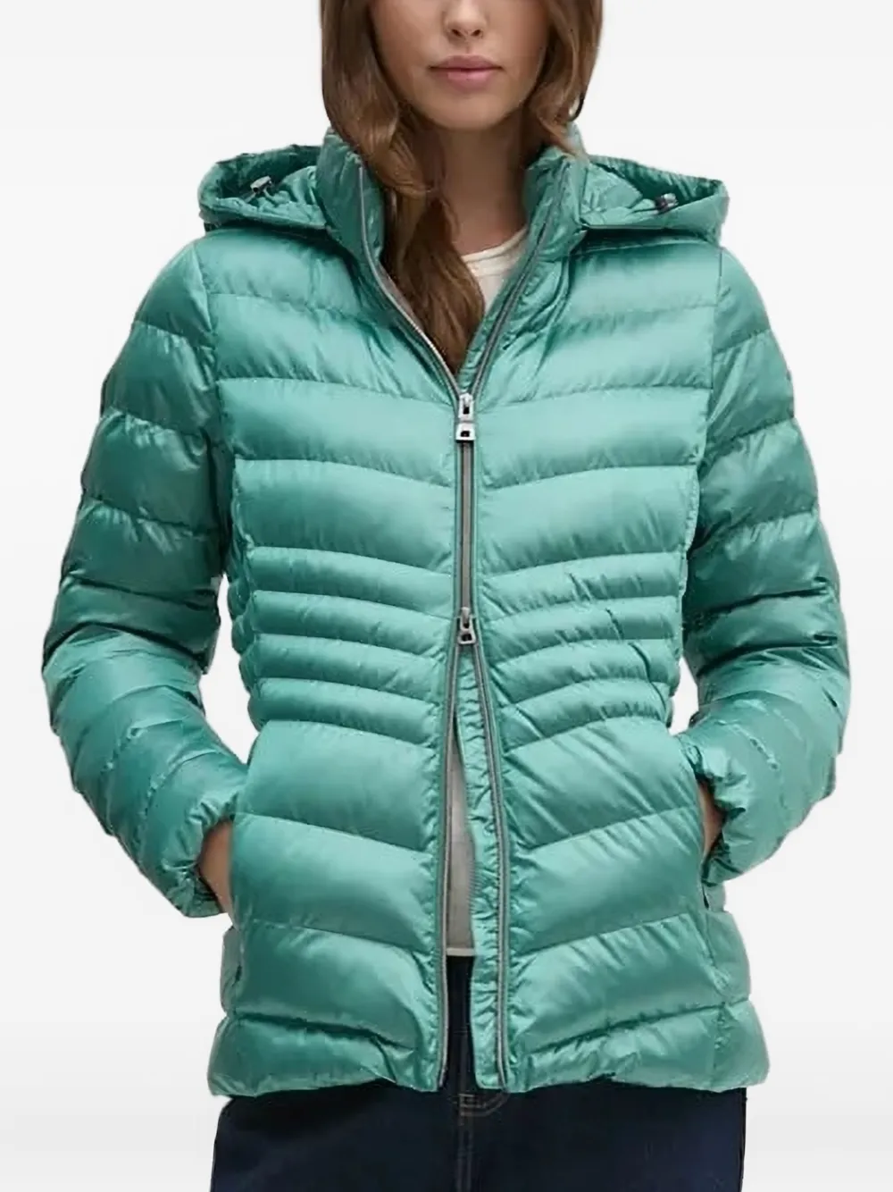 Geox Hooded Quilted Jacket In Green
