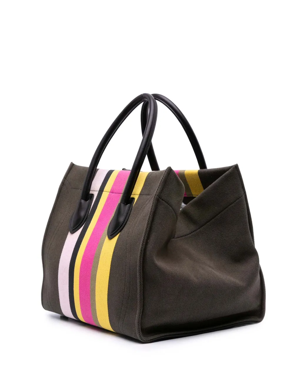 Pre-owned Celine 2015 Medium Canvas Striped Phantom Luggage Tote Bag In Brown
