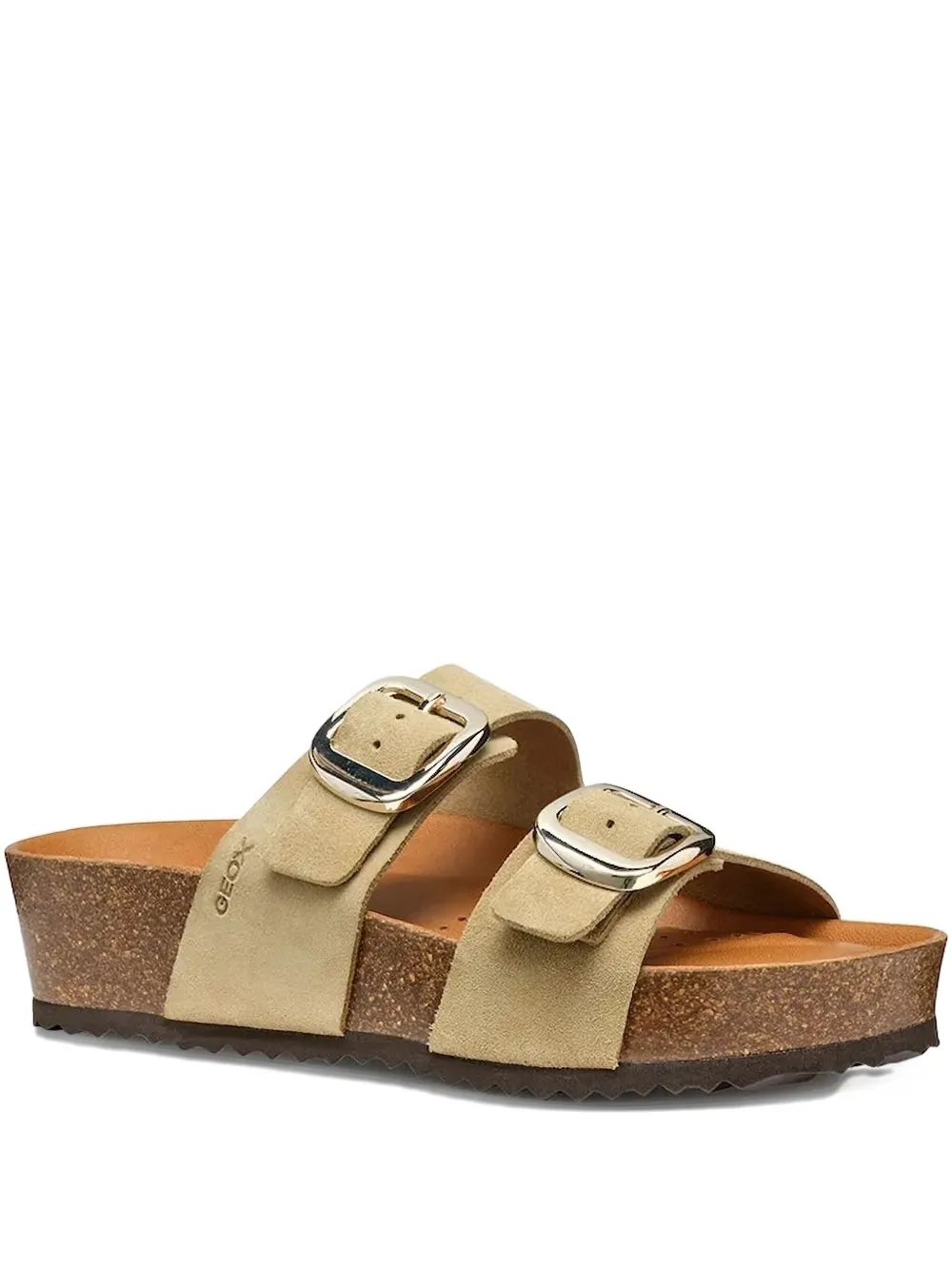 Geox Double-buckle Wedge Slides In Neutral