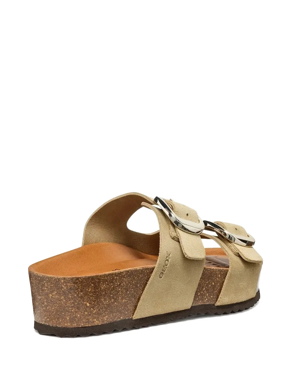 Geox Double-buckle Wedge Slides In Neutral