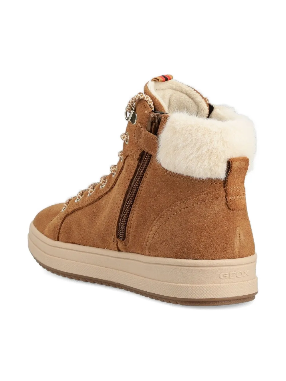 Geox Faux-fur Lace-up Ankle Boots In Brown