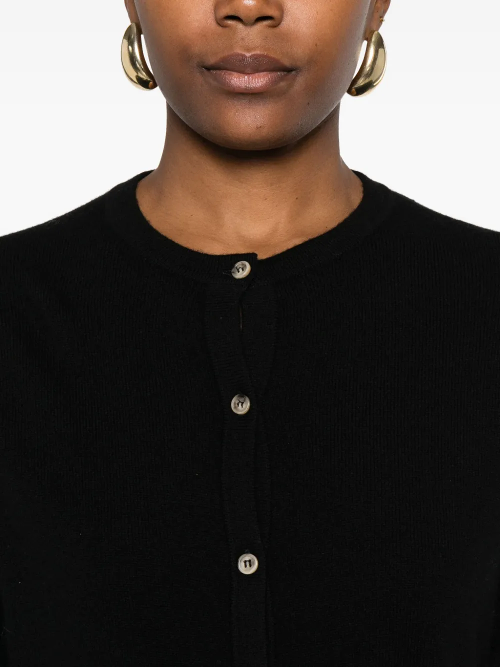 Soft Goat Crew-neck Fine-knit Cardigan In Black
