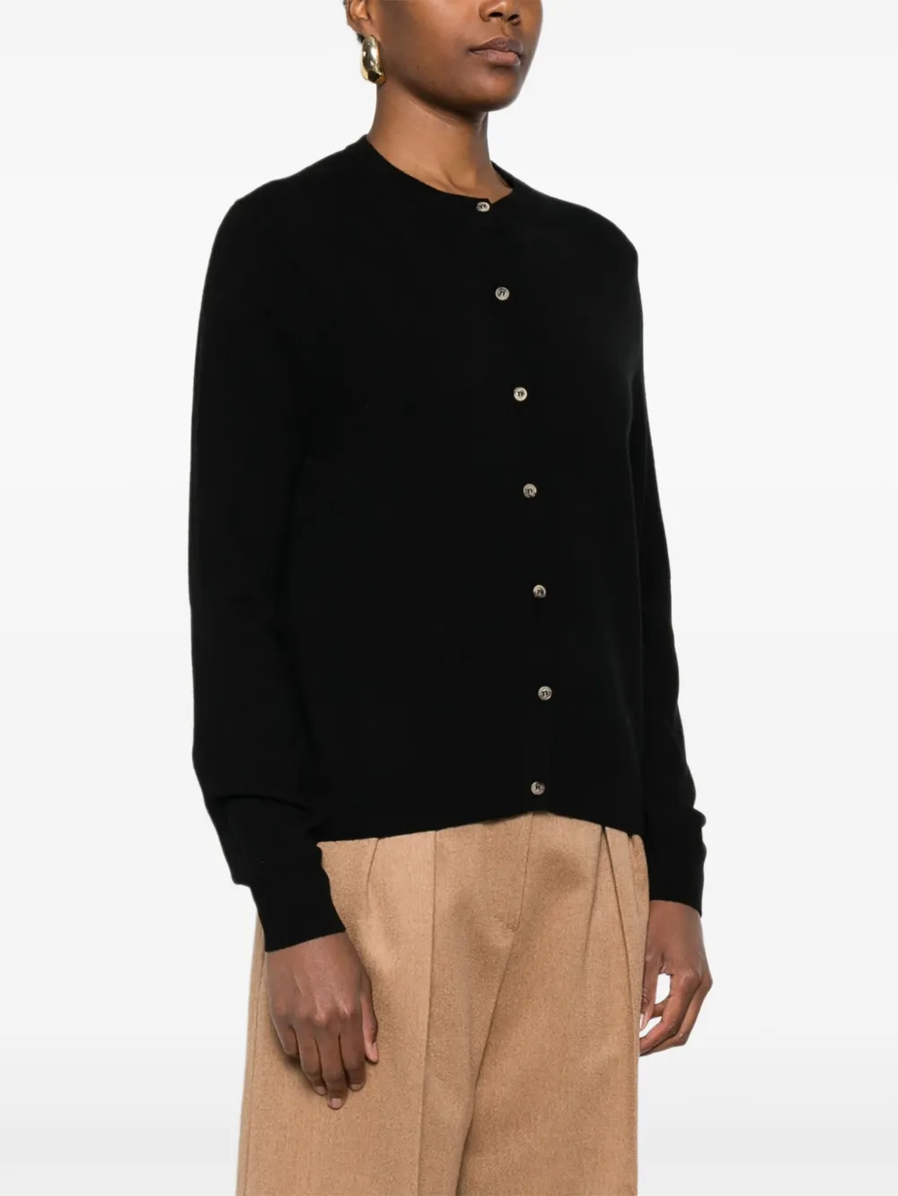  Soft Goat Crew Neck Cardigan - Black 