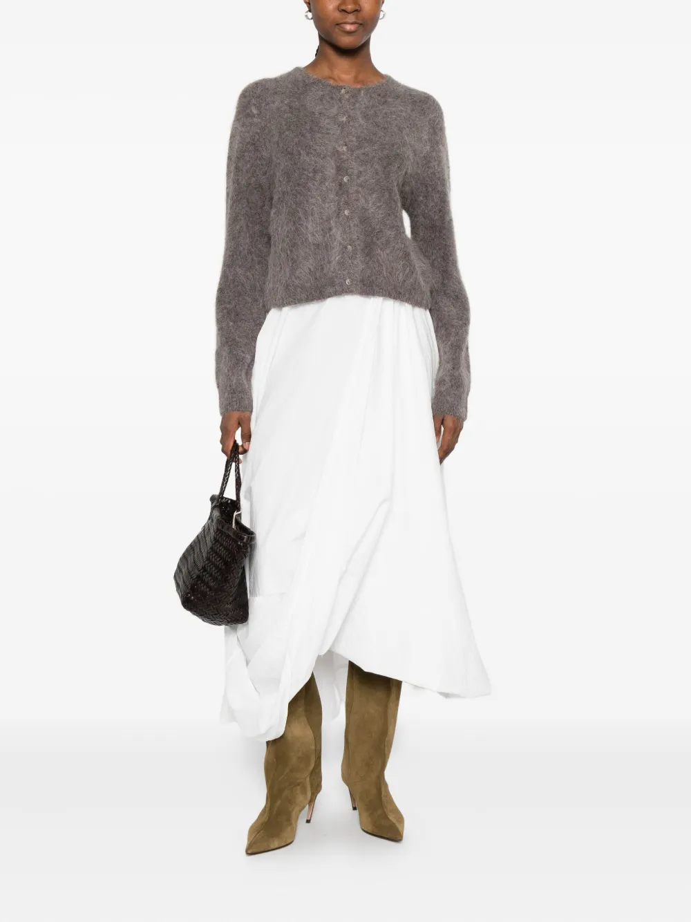 Soft Goat Alpaca Wool-blend Buttoned Cardigan In Gray