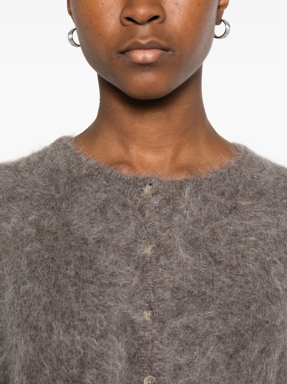 Soft Goat Alpaca Wool-blend Buttoned Cardigan In Gray