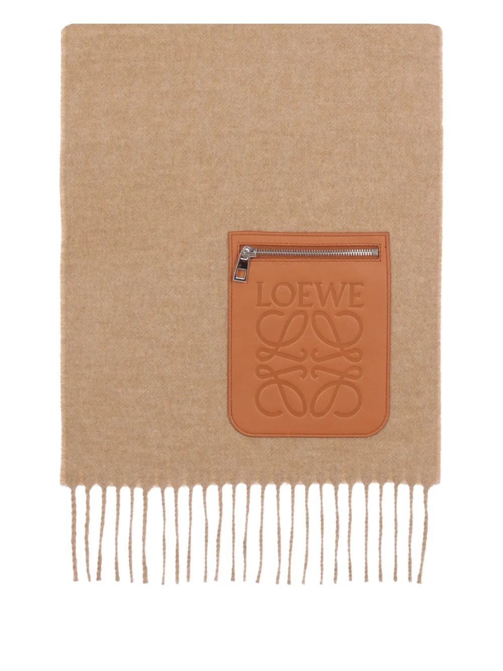 LOEWE logo-patch fringed scarf | Neutrals | Image 1