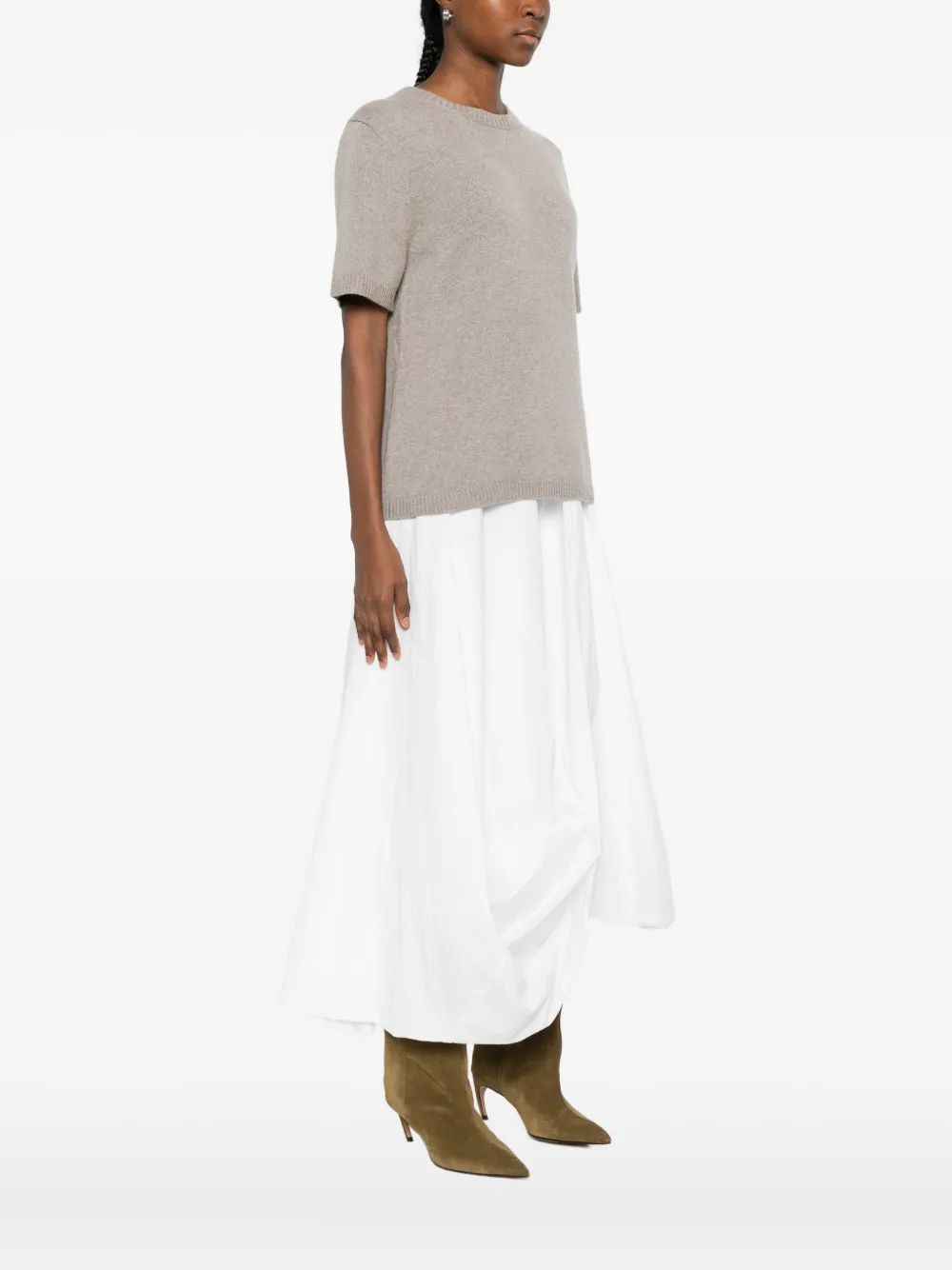 Soft Goat Cashmere Short Sleeve Sweater In Nude