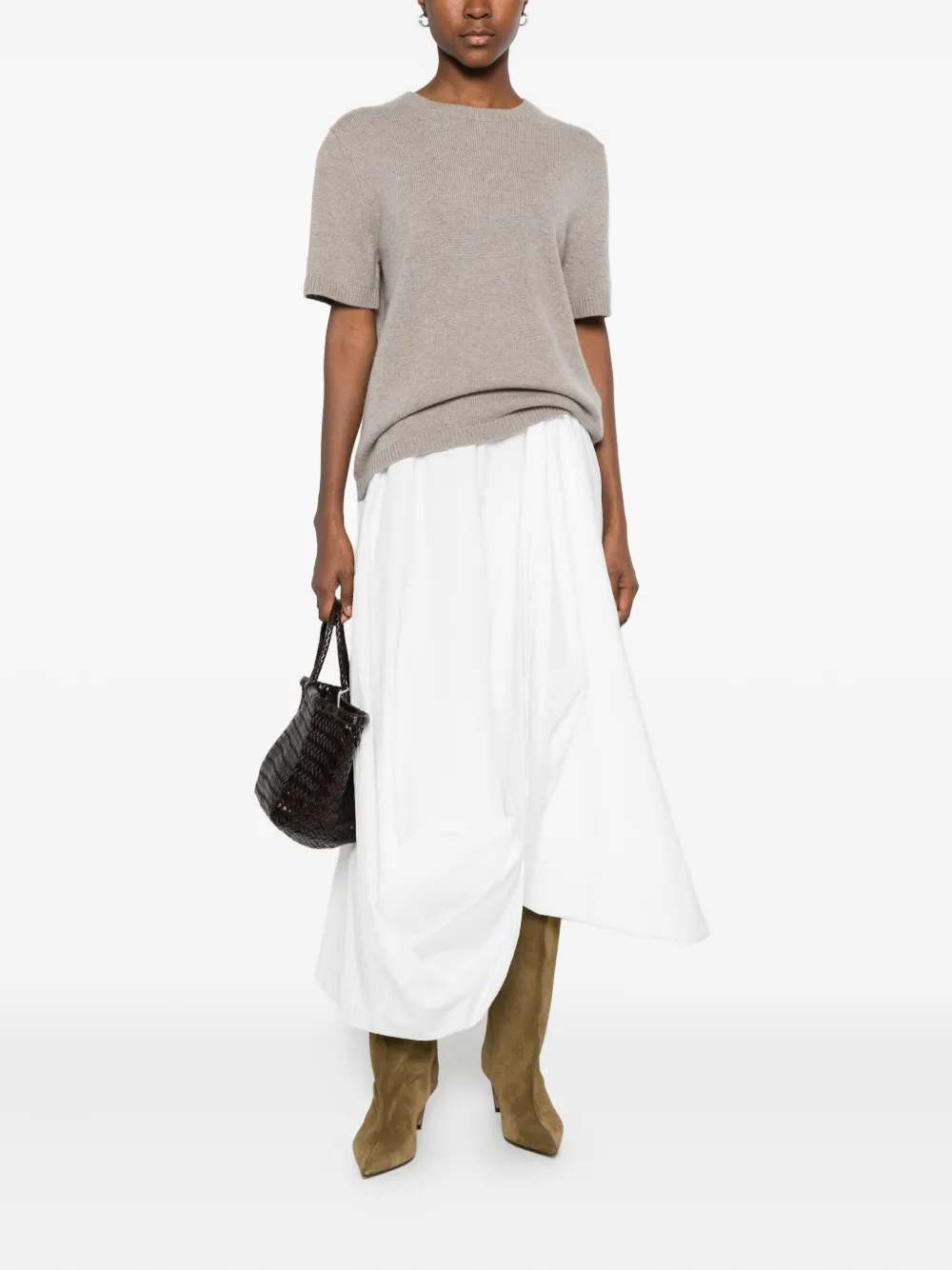 Soft Goat Cashmere Short Sleeve Sweater In Nude