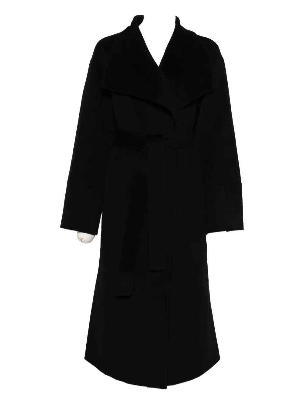 Soft Goat wide-lapels belted coat - ブラック Soft Goat wide-lapels belted coat - ブラック