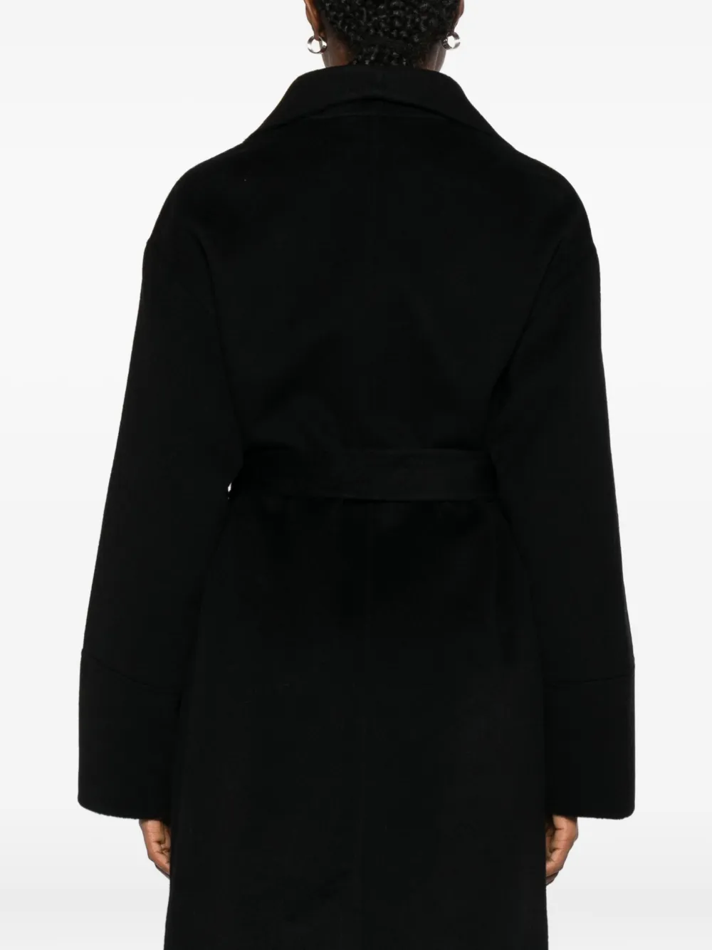 Soft Goat Wide-lapels Belted Coat In Black