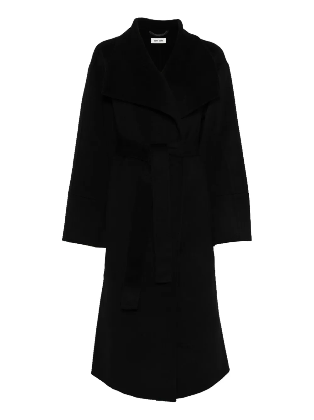 Soft Goat Long coat w wide lapels belted | Black | Image 1
