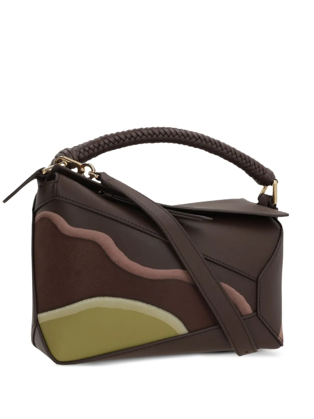 LOEWE Puzzle shopper met gevlochten handgreep en vlakken Bruin