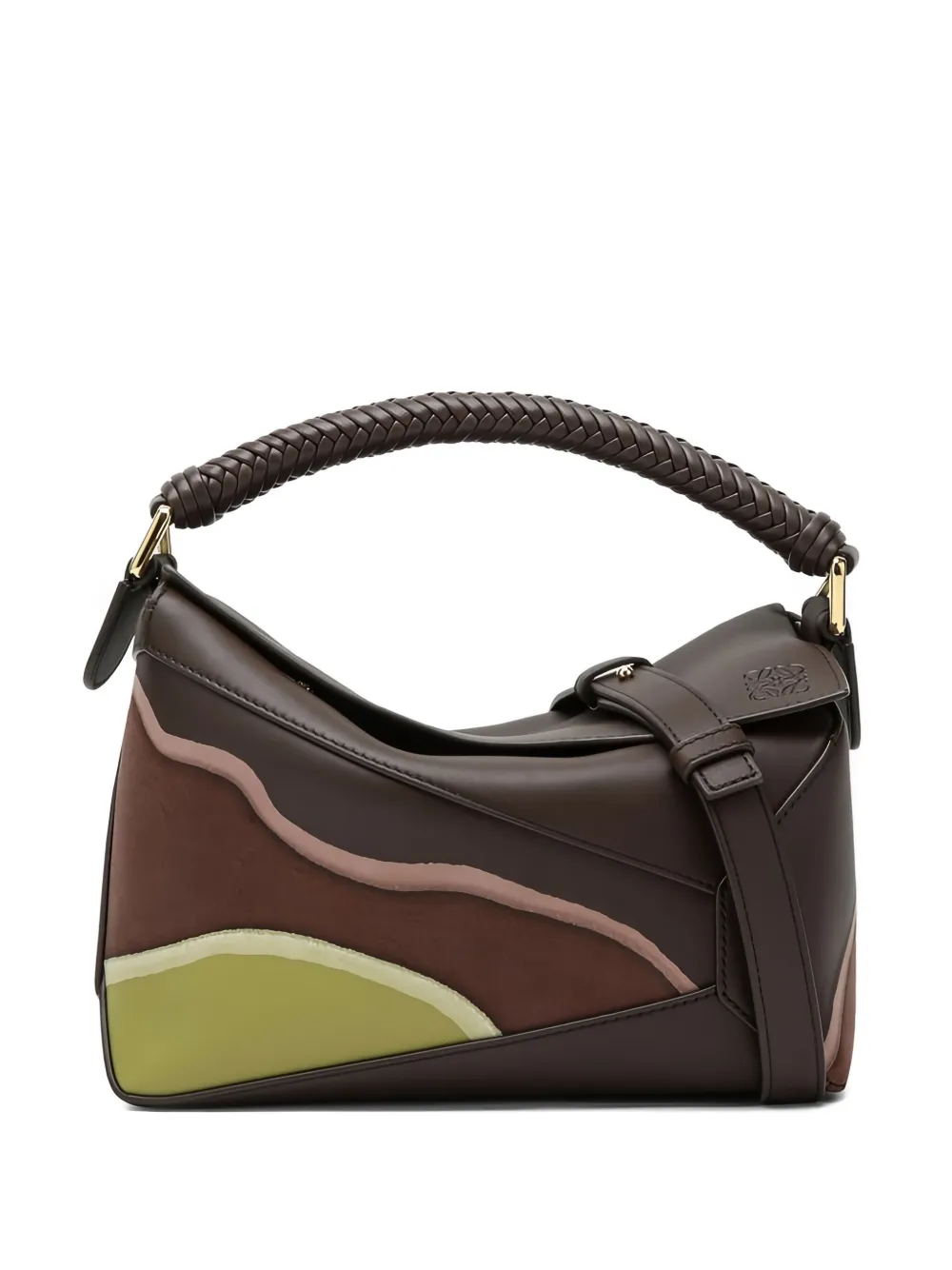 LOEWE Puzzle shopper met gevlochten handgreep en vlakken Bruin