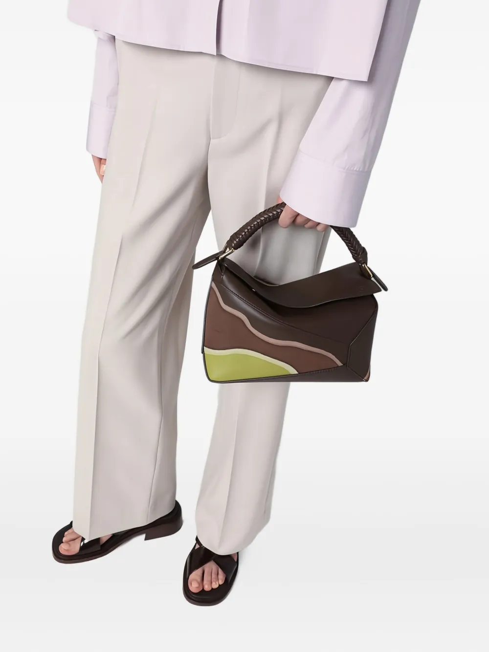 LOEWE Puzzle shopper met gevlochten handgreep en vlakken - Bruin