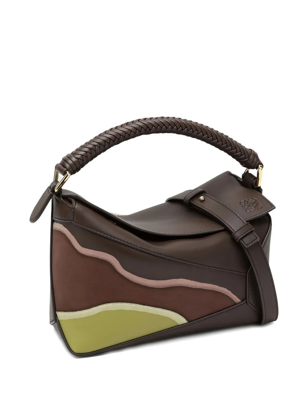 LOEWE Puzzle shopper met gevlochten handgreep en vlakken Bruin