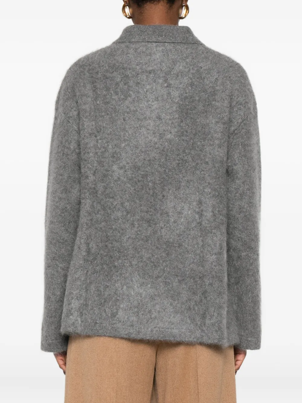Soft Goat Brushed-effect Knitted Polo Shirt In Gray