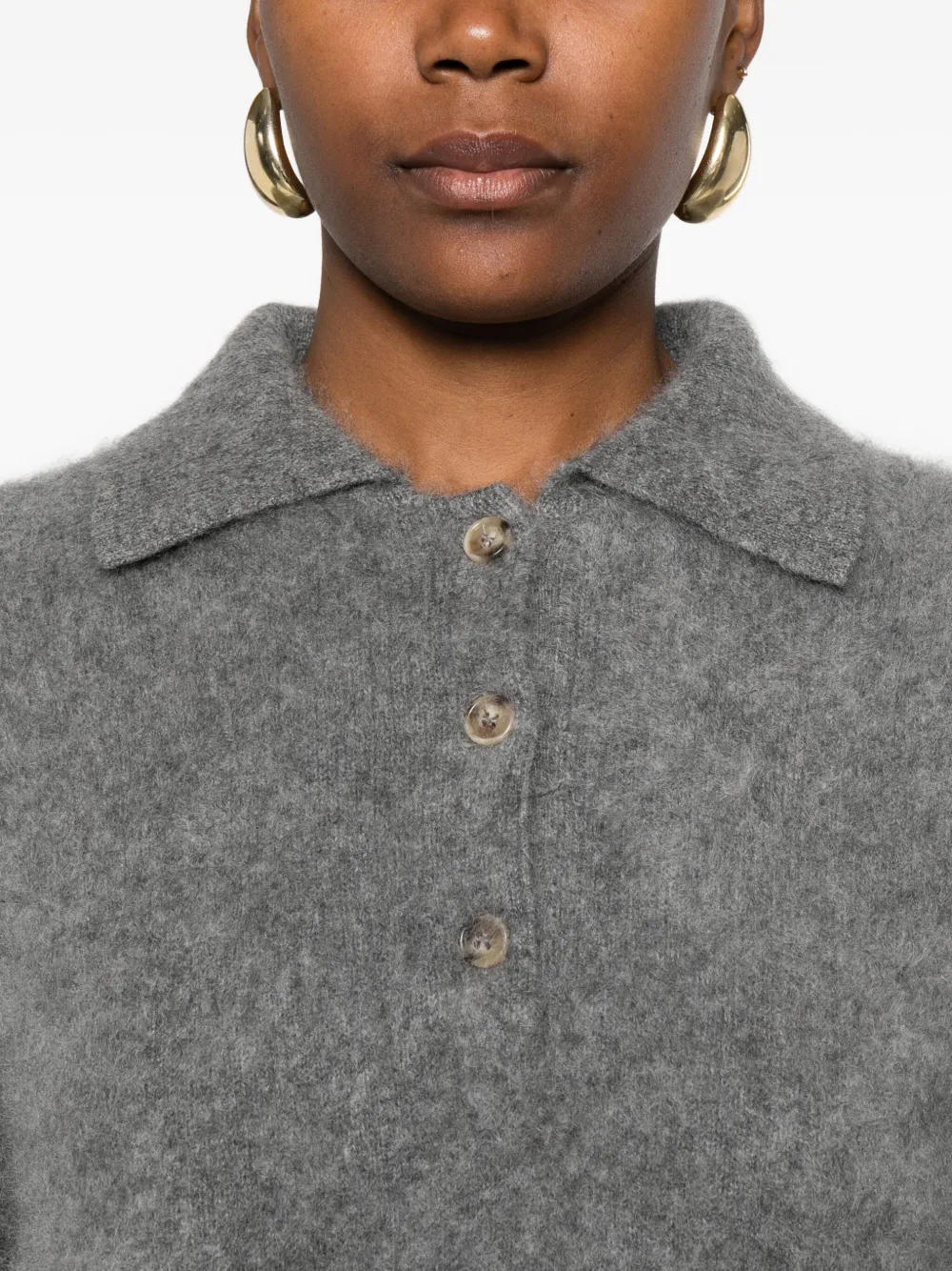 Soft Goat Brushed-effect Knitted Polo Shirt In Gray