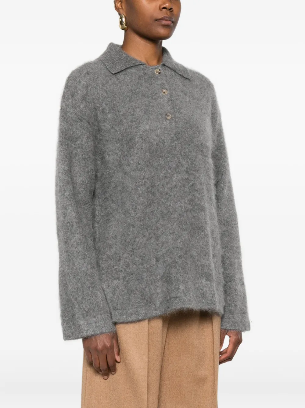 Soft Goat Brushed-effect Knitted Polo Shirt In Gray