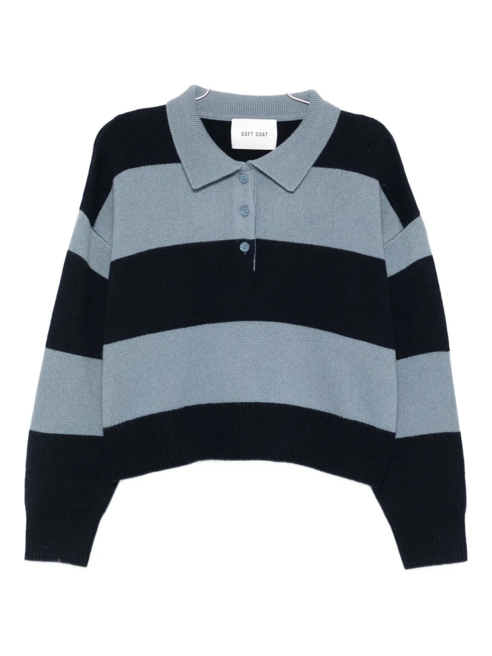 Soft Goat striped polo-neck sweater - ブルー Soft Goat striped polo-neck sweater - ブルー