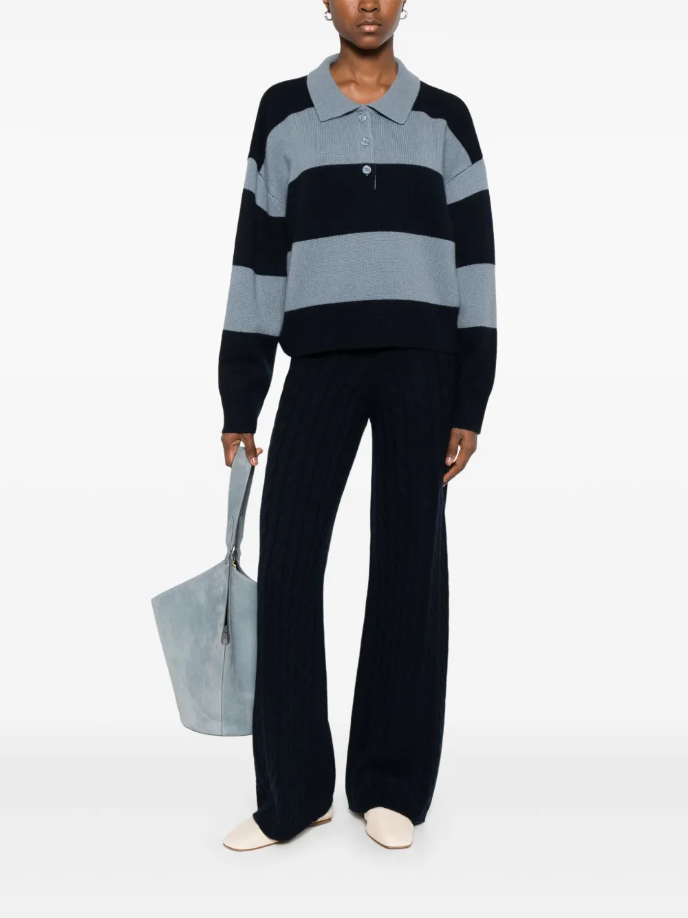 Soft Goat striped polo-neck sweater | Knitted Sweaters | Image 2