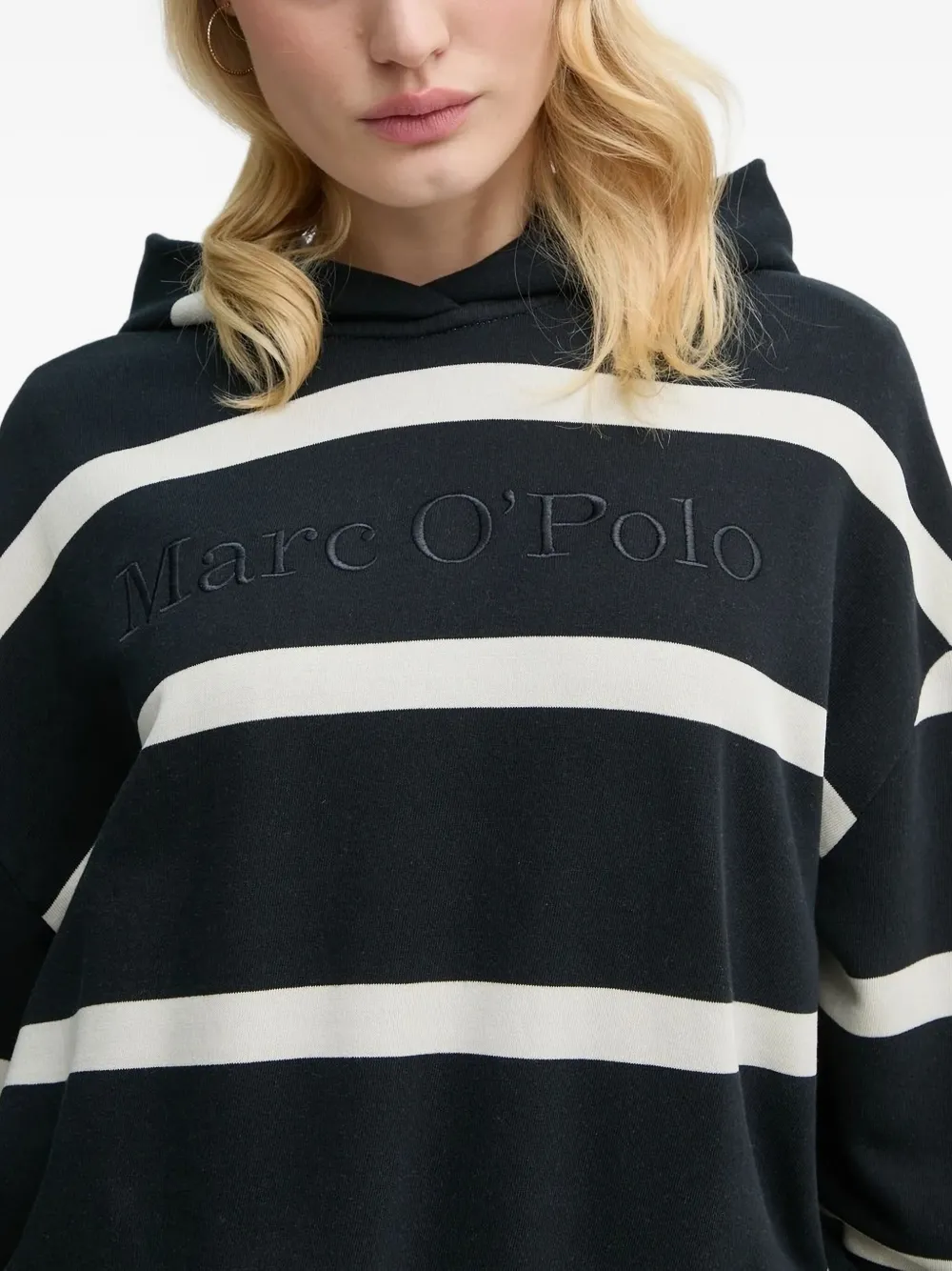 Marc O'Polo Gestreepte hoodie Zwart