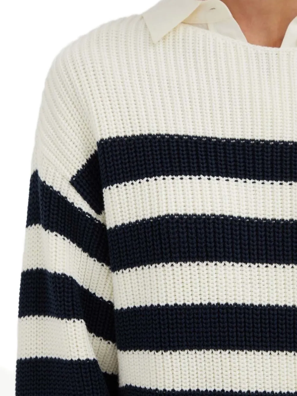 Marc O'polo Striped Rib-knit Sweater In White