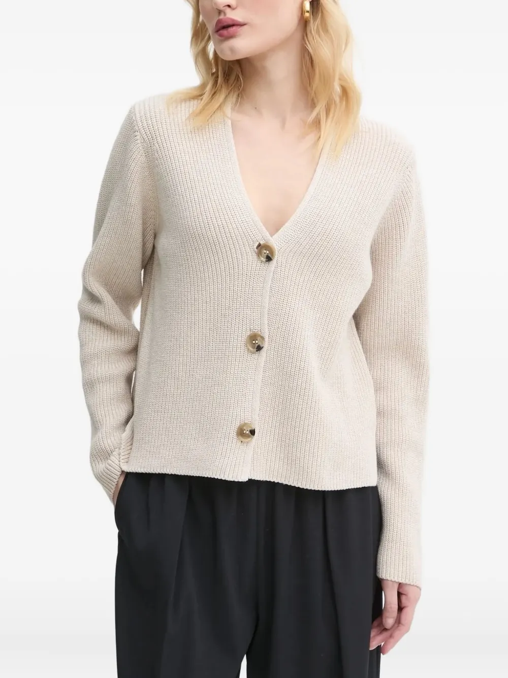 Marc O'Polo Geribbeld vest met V-hals Beige