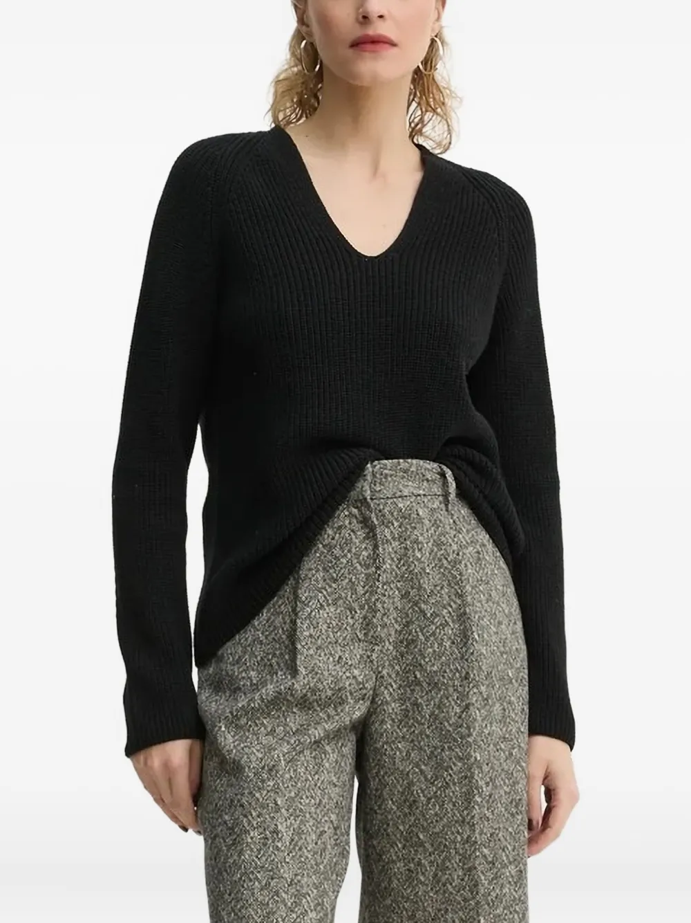 Marc O'Polo ribbed V-neck sweater | Black | Image 1