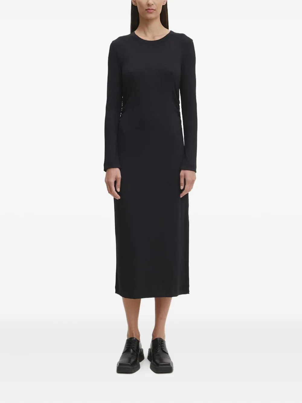 Marc O'polo Side-twist Long-sleeve Midi Dress In Black