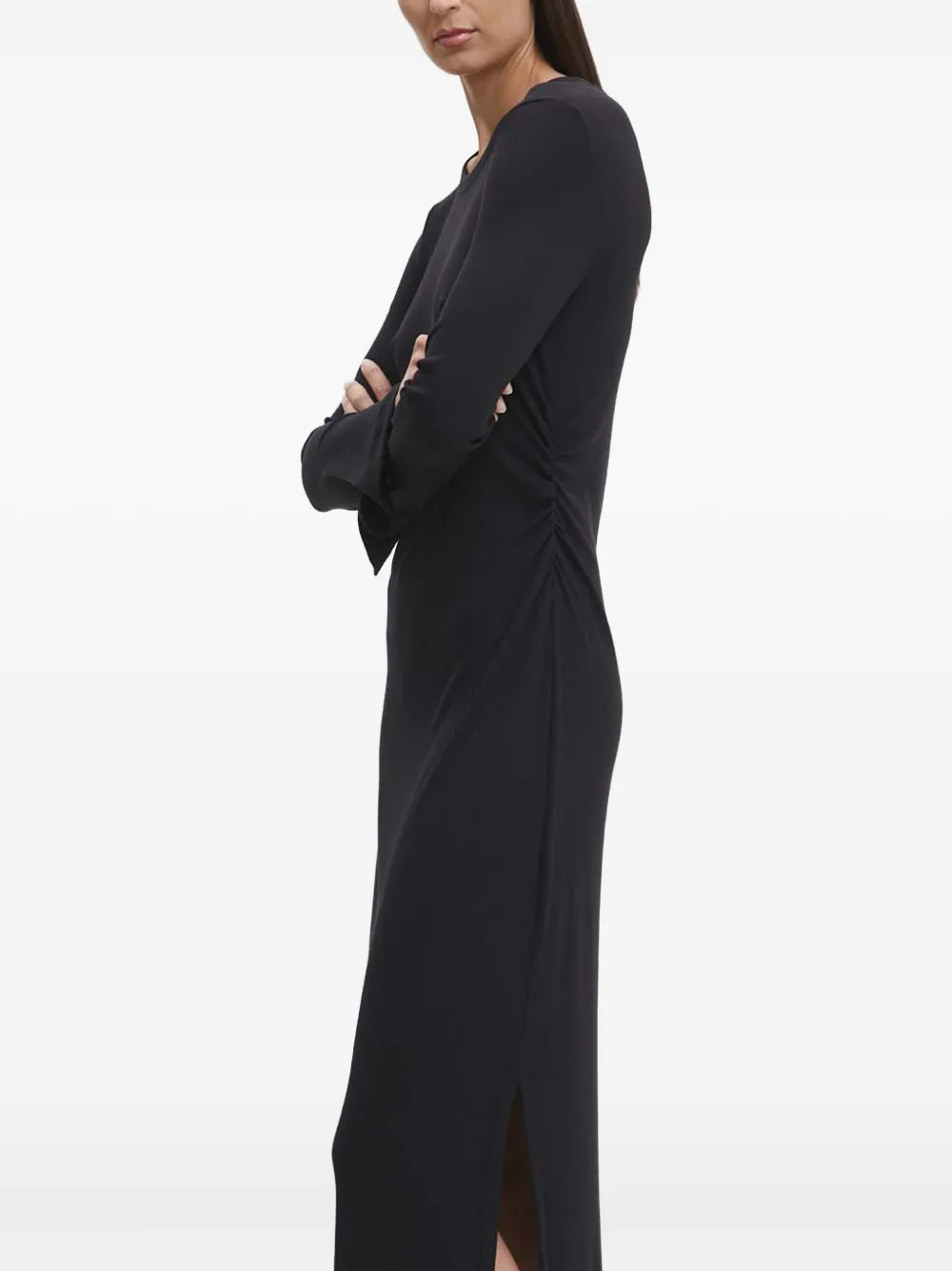Marc O'polo Side-twist Long-sleeve Midi Dress In Black