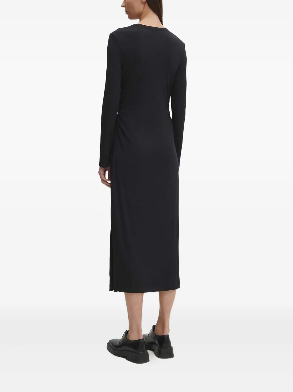 Marc O'polo Side-twist Long-sleeve Midi Dress In Black