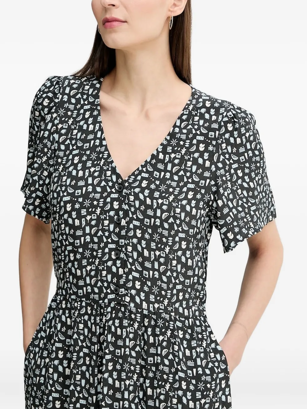 Marc O'Polo Jurk met knopen en print Zwart