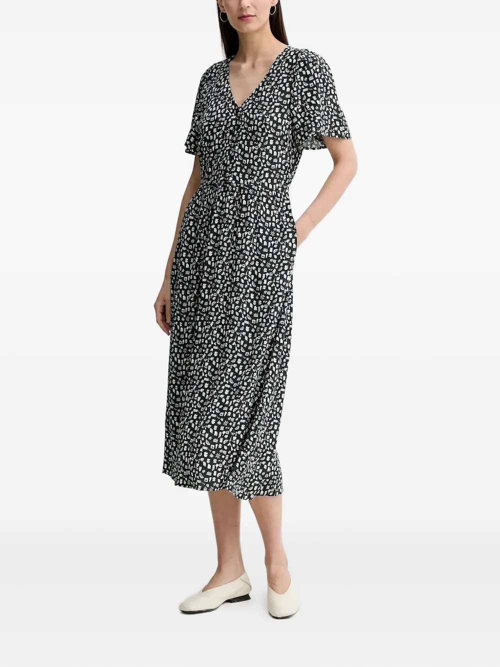 Marc O'Polo Jurk met knopen en print Zwart