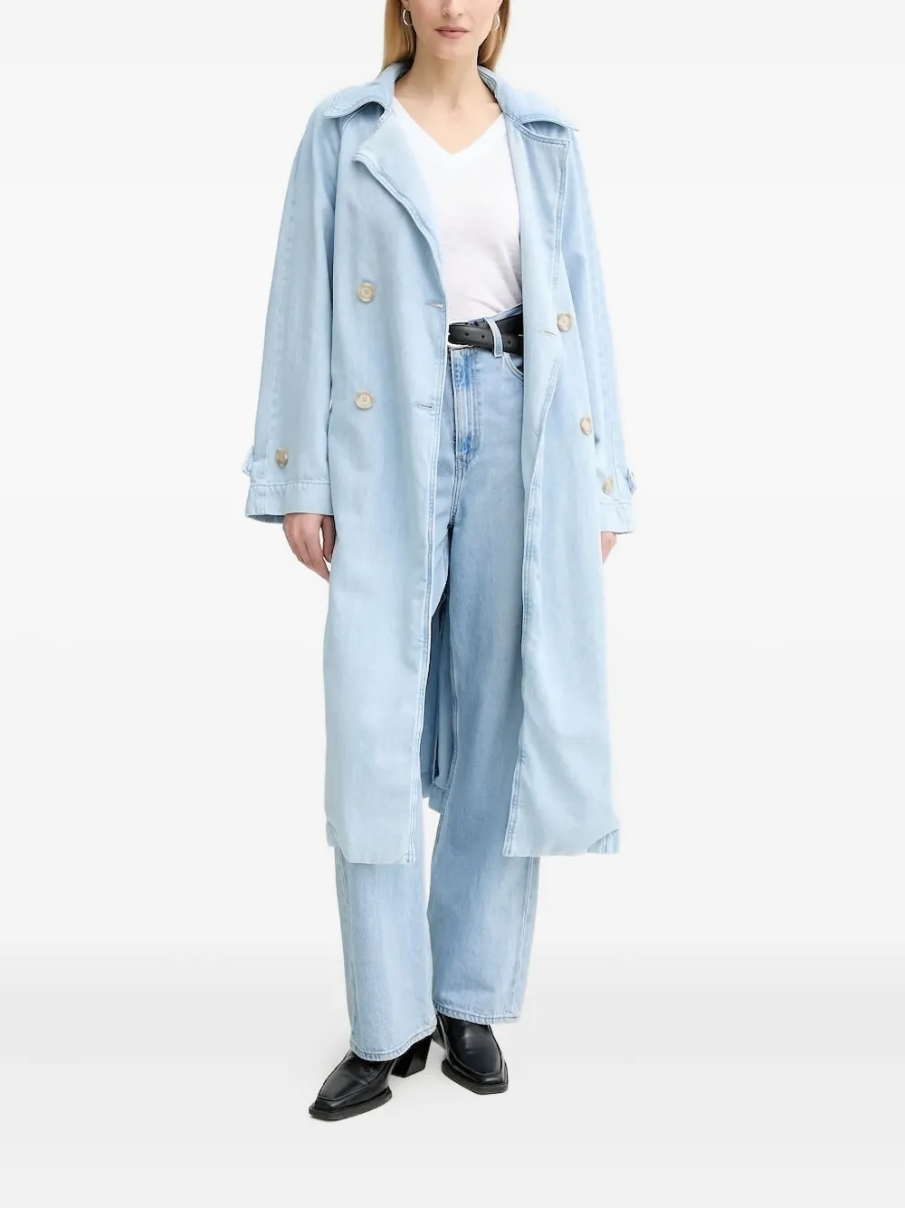 Marc O'Polo double-breasted denim trench coat Blauw