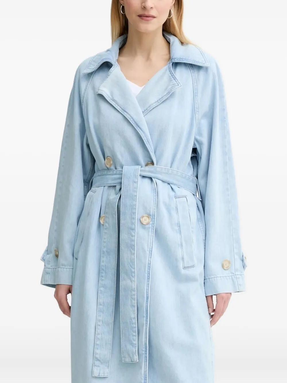Marc O'Polo double-breasted denim trench coat Blauw