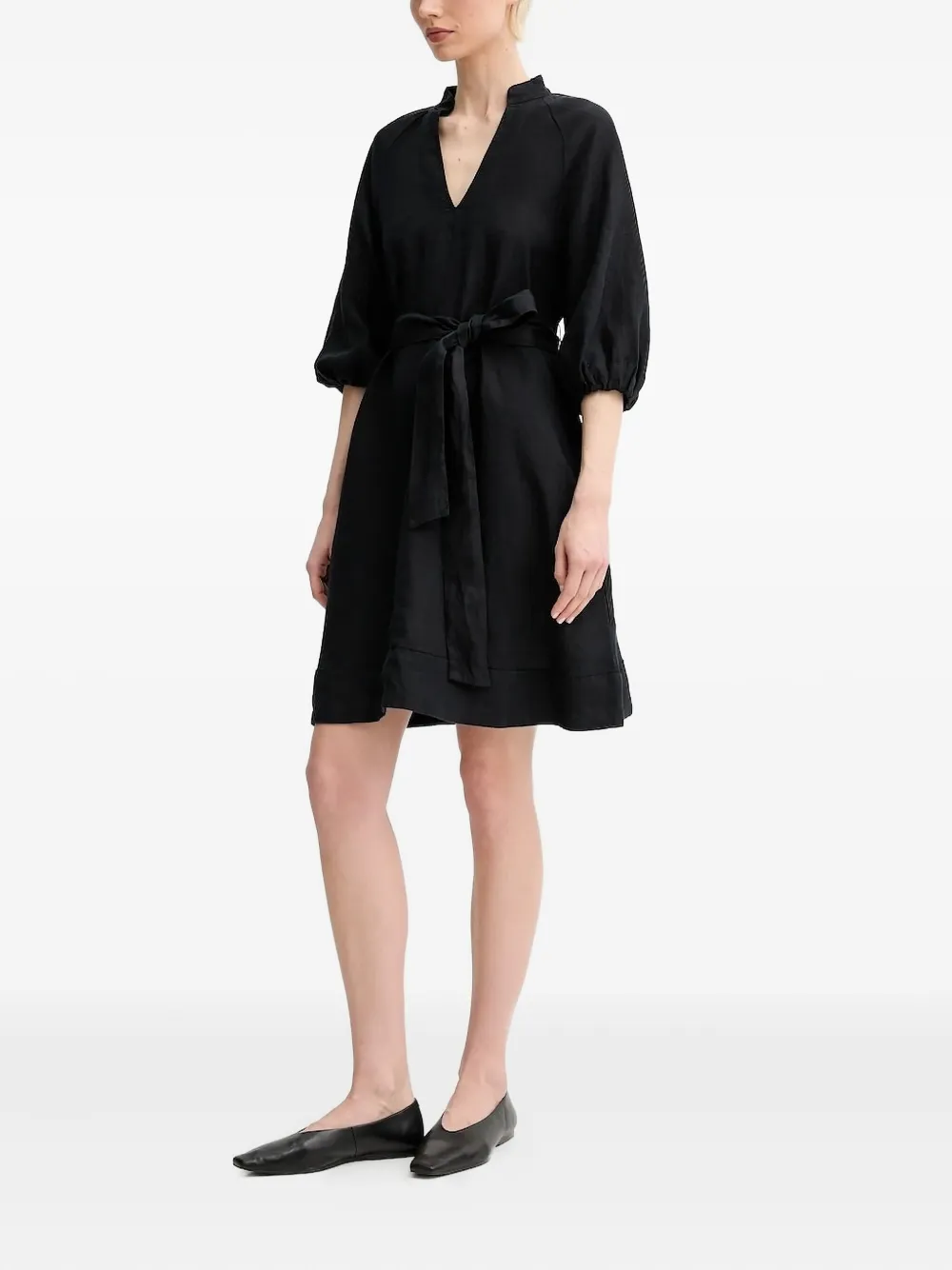 Marc O'polo V-neck Puff-sleeve Mini Dress In Black