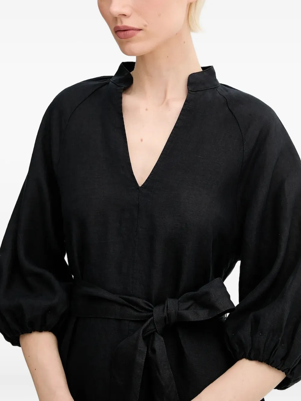 Marc O'Polo V-neck puff-sleeve mini dress Zwart