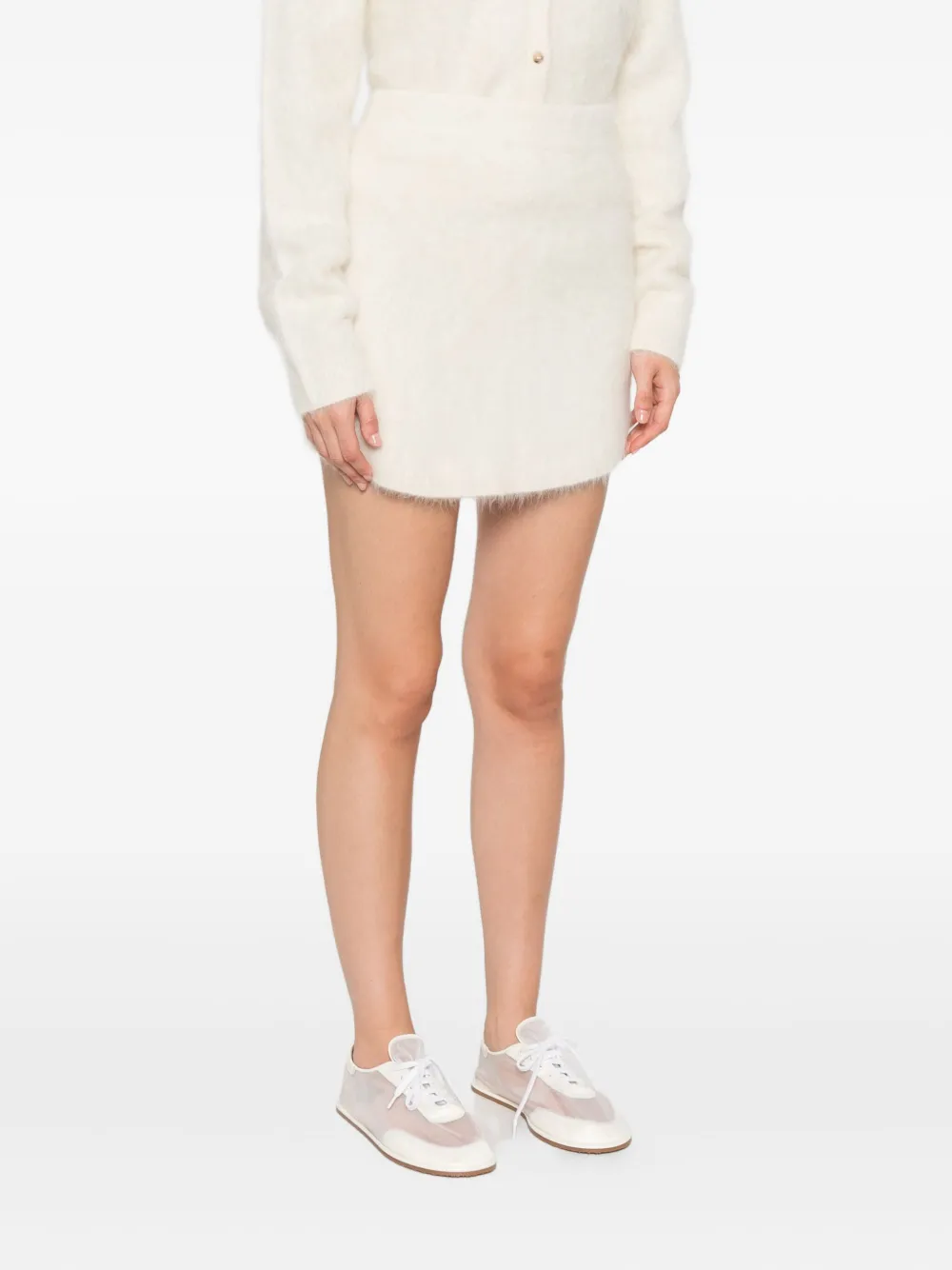 Soft Goat Alpaca Wool Blend A-line Mini Skirt In White