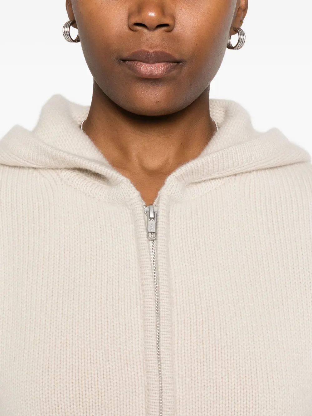 Soft Goat Zip-up Knitted Hoodie In Neutral