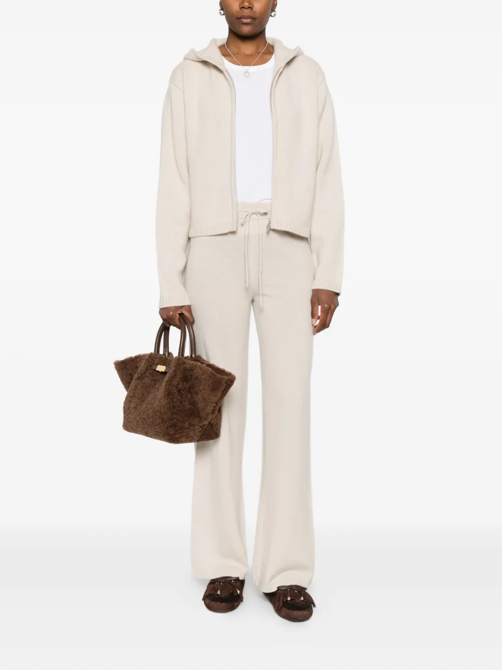 Soft Goat Zip-up Knitted Hoodie In Neutral