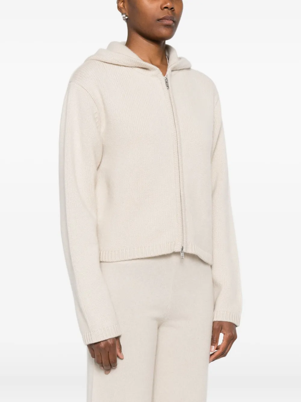 Soft Goat Zip-up Knitted Hoodie In Neutral