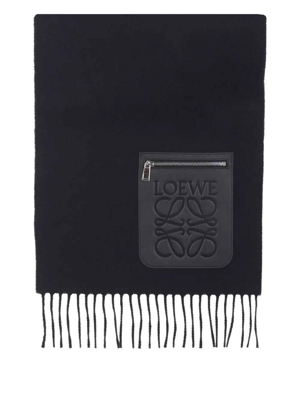 LOEWE logo-patch fringed scarf | Black | Image 1