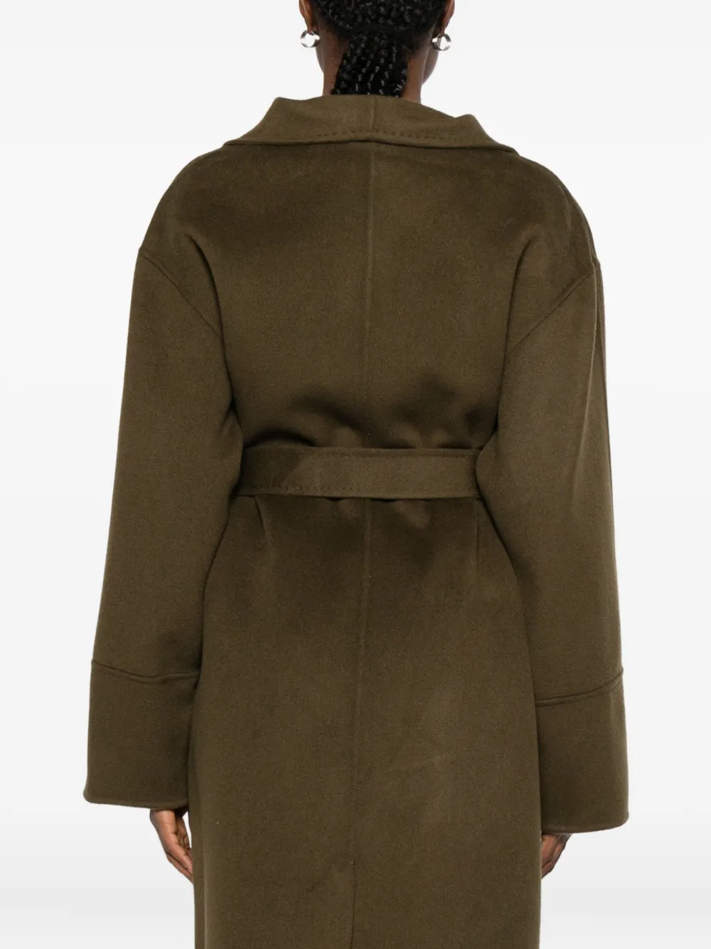 Soft Goat Wide Lapels Belted Coat In Brown