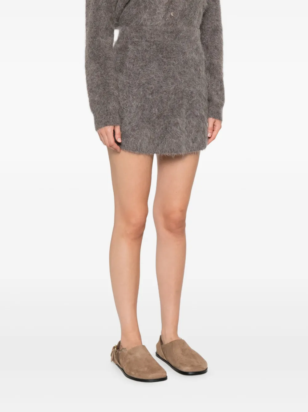  Soft Goat Woven Midi Skirt - Grey 
