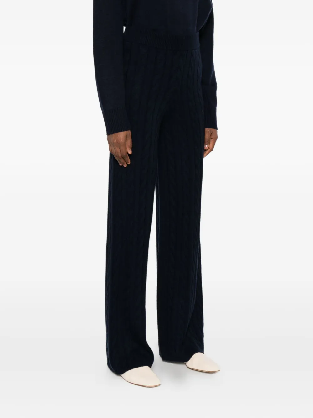 Soft Goat Cable-knit Pants In Blue