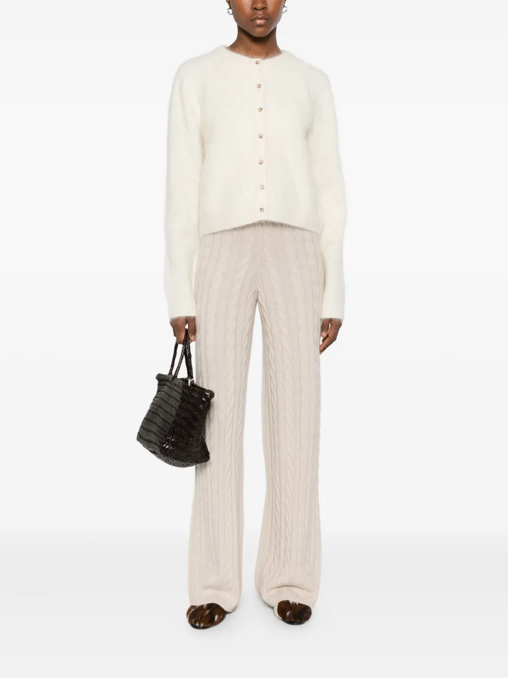 Soft Goat Fine-knit Button-up Cardigan In Neutral