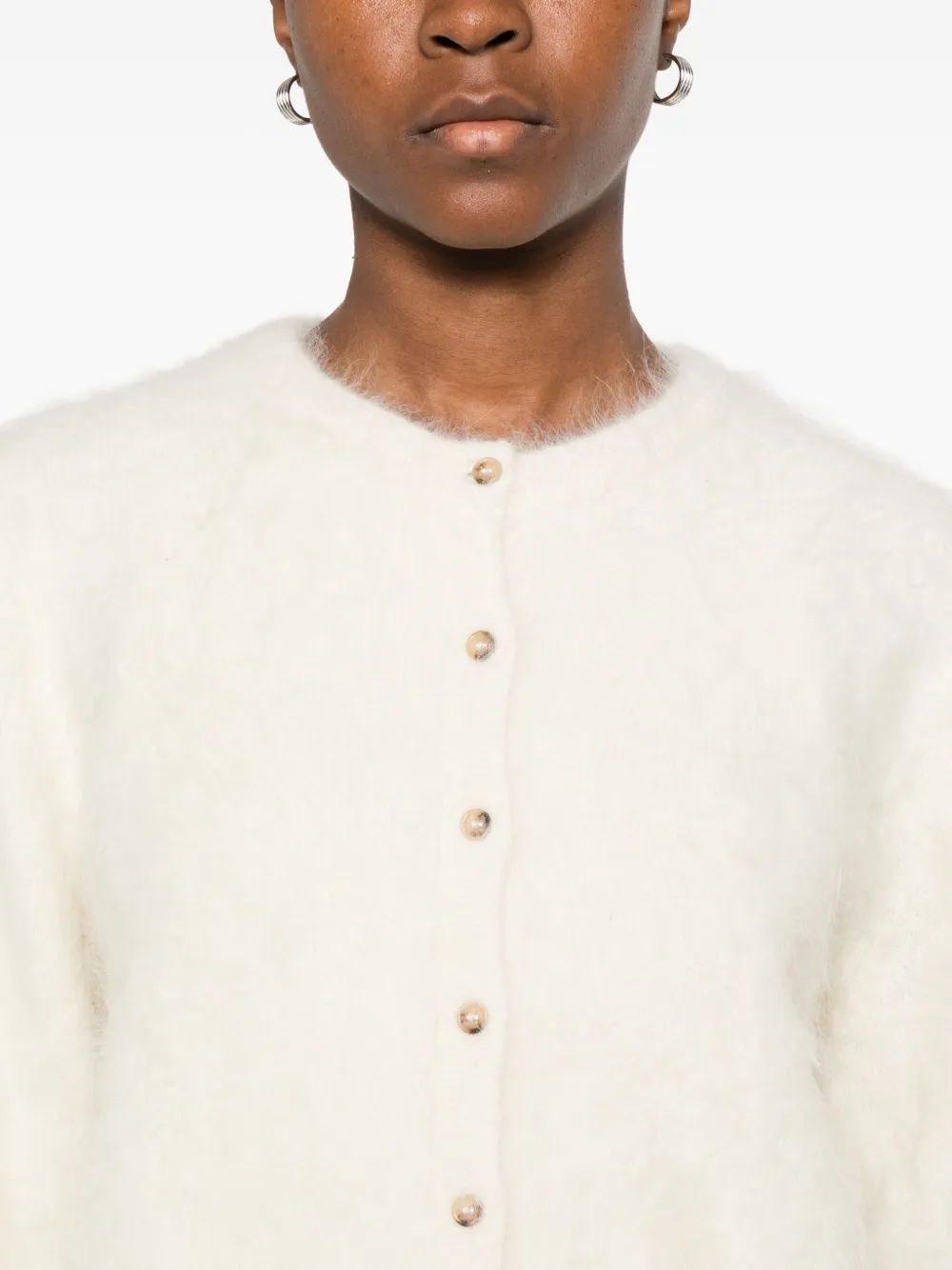 Soft Goat Fine-knit Button-up Cardigan In Neutral